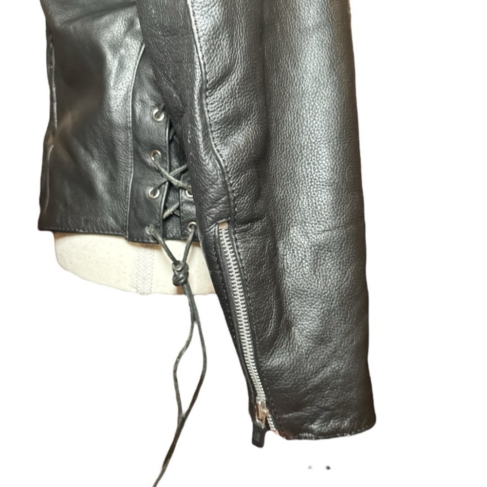 Vintage Black Oversized Xena Interstate Leather Moto Biker Jacket S - Picture 16 of 16